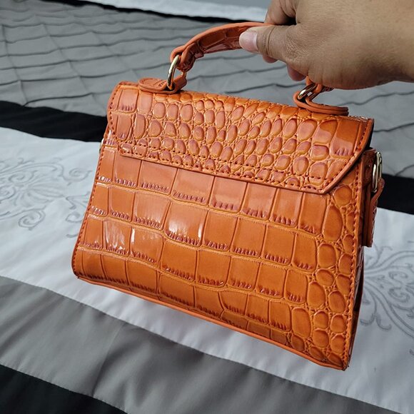 Neiman Marcus Orange Crocodile-Embossed Crossbody Shoulder Bag - Picture 4 of 6